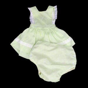 Vintage Toddle Tyke Green Baby Dress with Matching Diaper Cover up to 23lbs 6M
